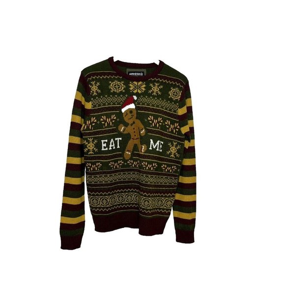 Amnesia Other - Amnesia Men’s Medium Ugly Christmas Sweater Eat Me Gingerbread Man Lights Up